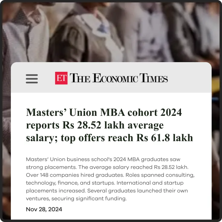 Masters’ Union MBA cohort 2024 reports Rs 28.52 lakh average salary; top offers reach Rs 61.8 lakh